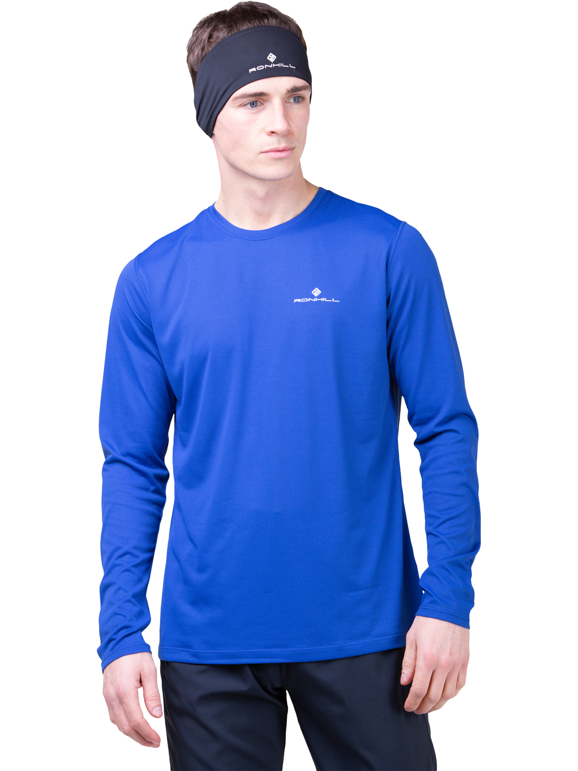 Product image 6 of 9, which shows Ronhill Men's Basic Long-Sleeved Training T-Shirt, Cobalt/Brightwhite, S