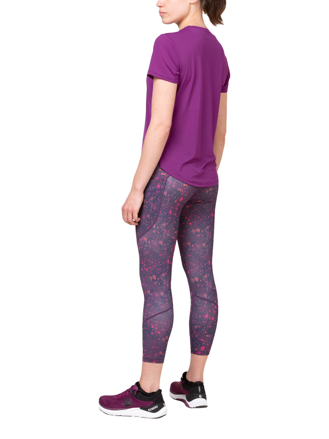 Product image 3 of 8, which shows Ronhill Women's Tech Crop Leggings, Damson Raindrops, 8
