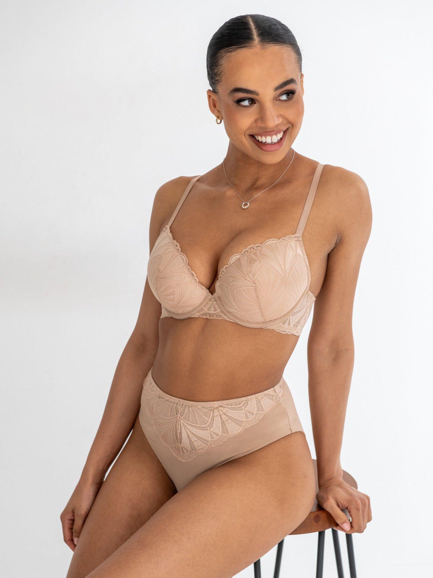 Product image 2 of 10, which shows Pour Moi New Romance Padded Push-Up Plunge Bra, Almond, 32A