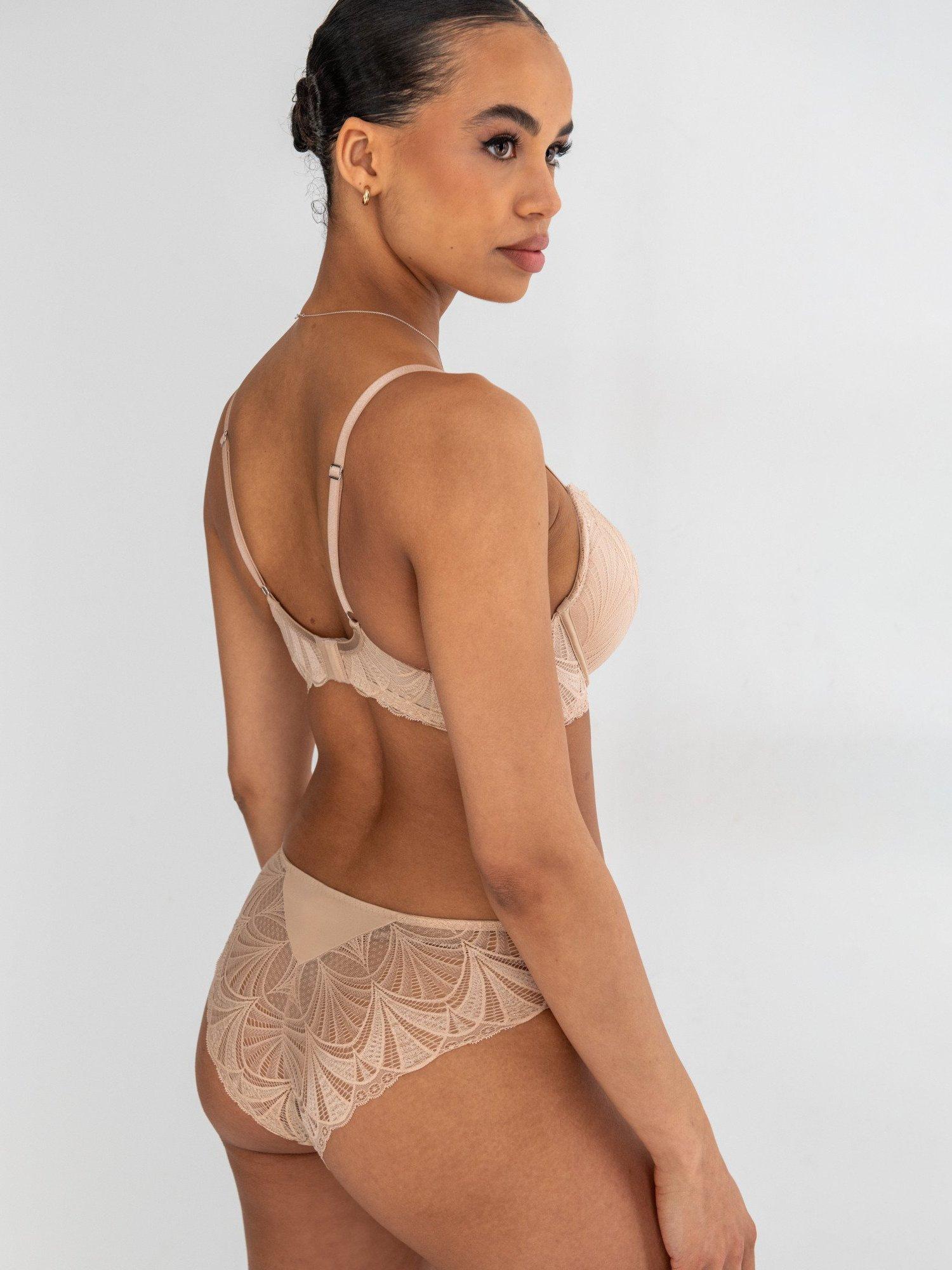 Product image 3 of 10, which shows Pour Moi New Romance Padded Push-Up Plunge Bra, Almond, 32A