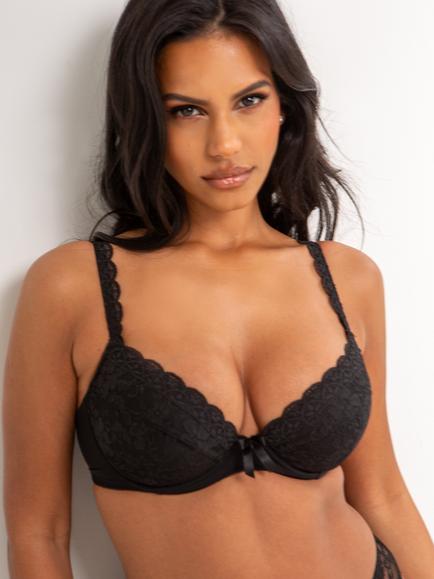 Pour Moi Rebel Padded Underwired Lace Plunge Bra, Black