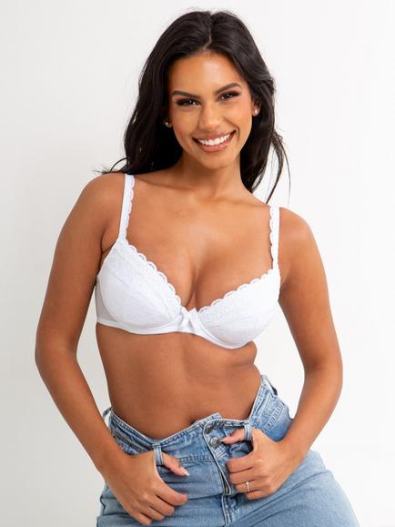 Pour Moi Rebel Padded Underwired Lace Plunge Bra, White
