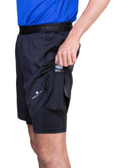 Ronhill Men's Two Layered Shorts, All Black, All Black
