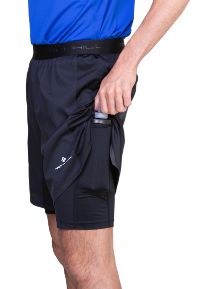 Ronhill Men's Two Layered Shorts, All Black, All Black