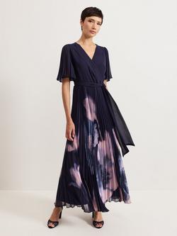 Phase Eight Abigail Floral Pleat Dress, Navy, Navy