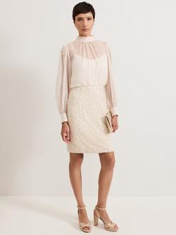 Phase Eight Amina Sequin Skirt Chiffon Top Dress, Cameo, Cameo