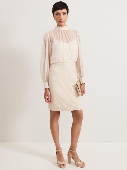 Phase Eight Amina Sequin Skirt Chiffon Top Dress, Cameo, Cameo