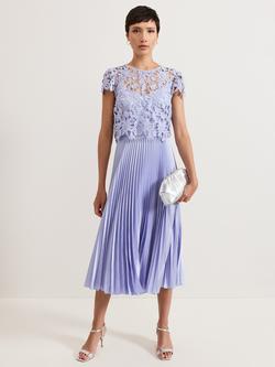 Phase Eight Dana Satin Lace Dress, Pale Blue, Pale Blue