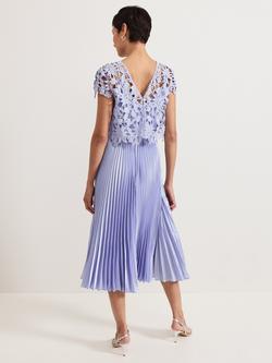 Phase Eight Dana Satin Lace Dress, Pale Blue - view 2, Pale Blue