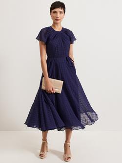 Phase Eight Gwen Textured Twist Neck Dress, Navy, Navy