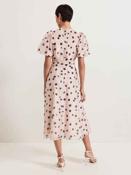 Phase Eight Nicola Polka Dot Dress, Pale Pink - view 2, Pale Pink