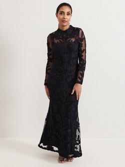 Phase Eight Petite Geneve Tapework Lace Dress, Navy, Navy