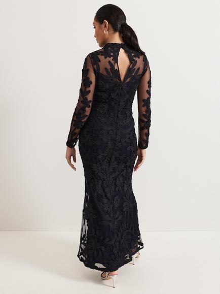 Phase Eight Petite Geneve Tapework Lace Dress, Navy - view 2, Navy