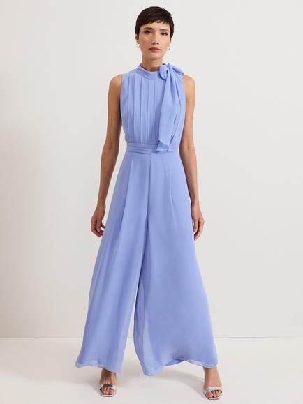 Phase Eight Lucie Tie Neck Jumpsuit, Blue, Blue
