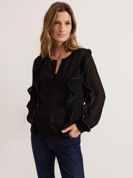 Phase Eight Cordelia Ruffle Blouse, Black, Black
