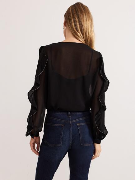 Phase Eight Cordelia Ruffle Blouse, Black - view 2, Black