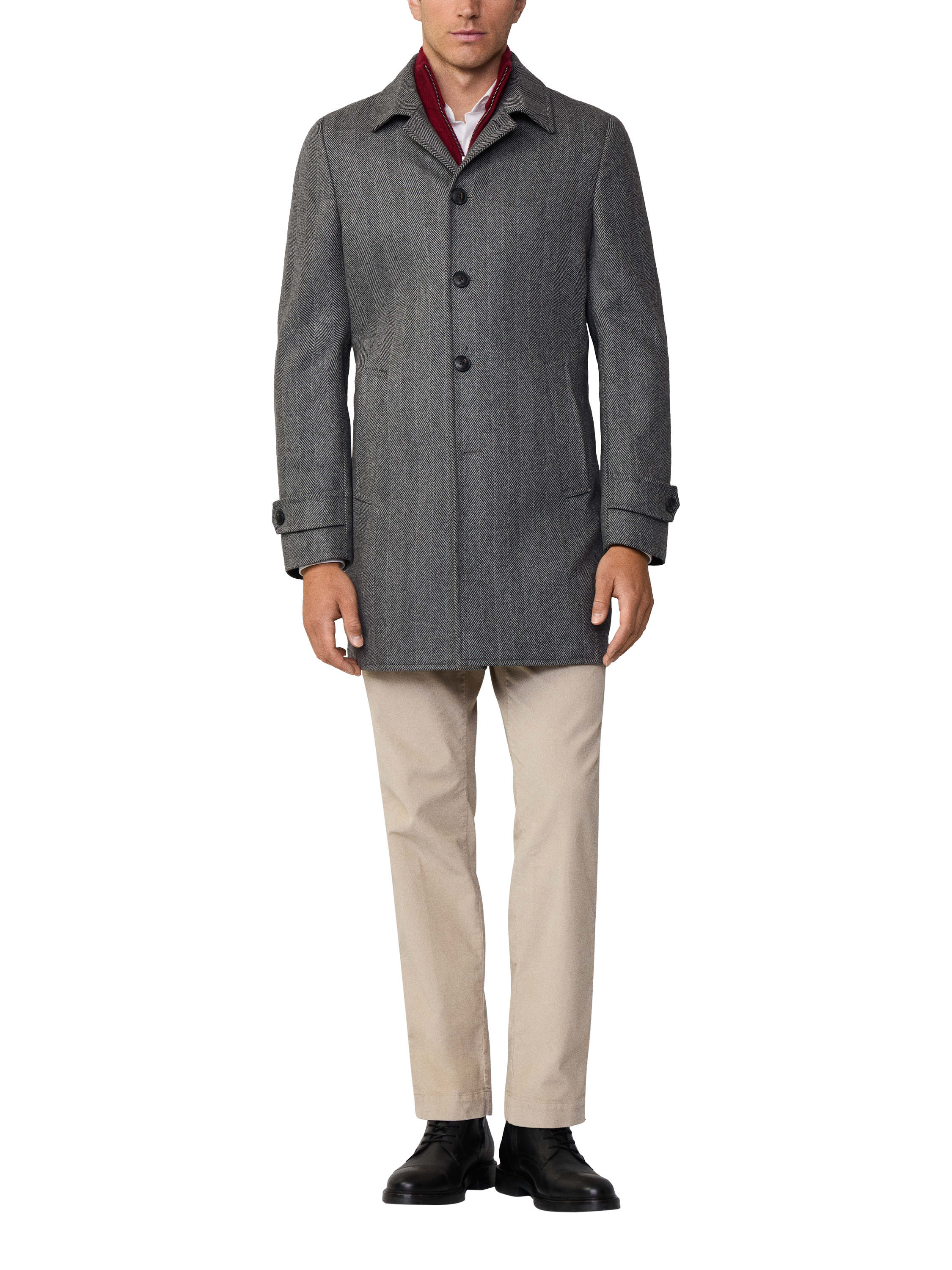 Hackett London Herringbone Coat, Dark Grey Marl