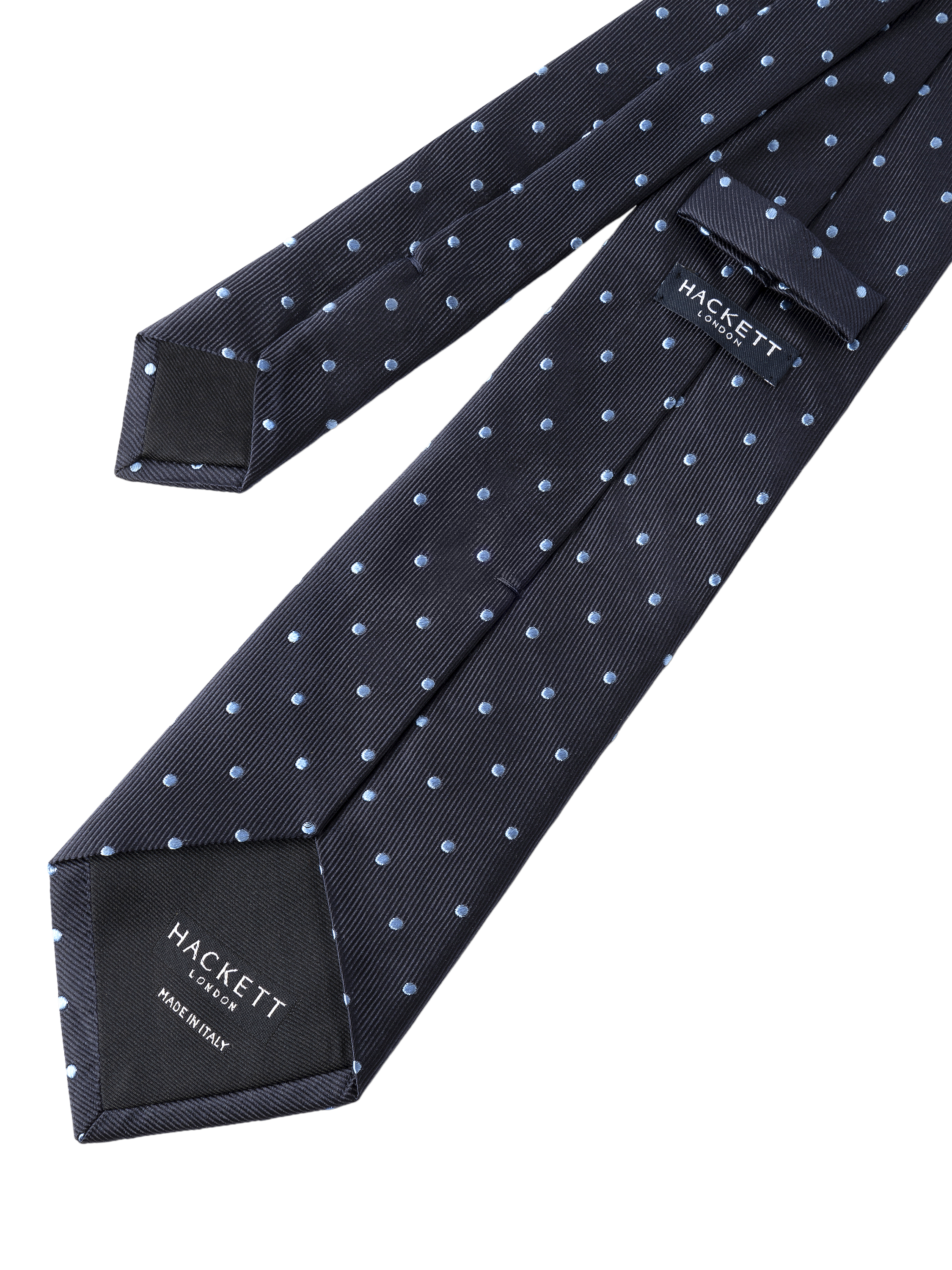 Product image 3 of 4, which shows Hackett London Silk Polka Dot Tie, Ink Blue