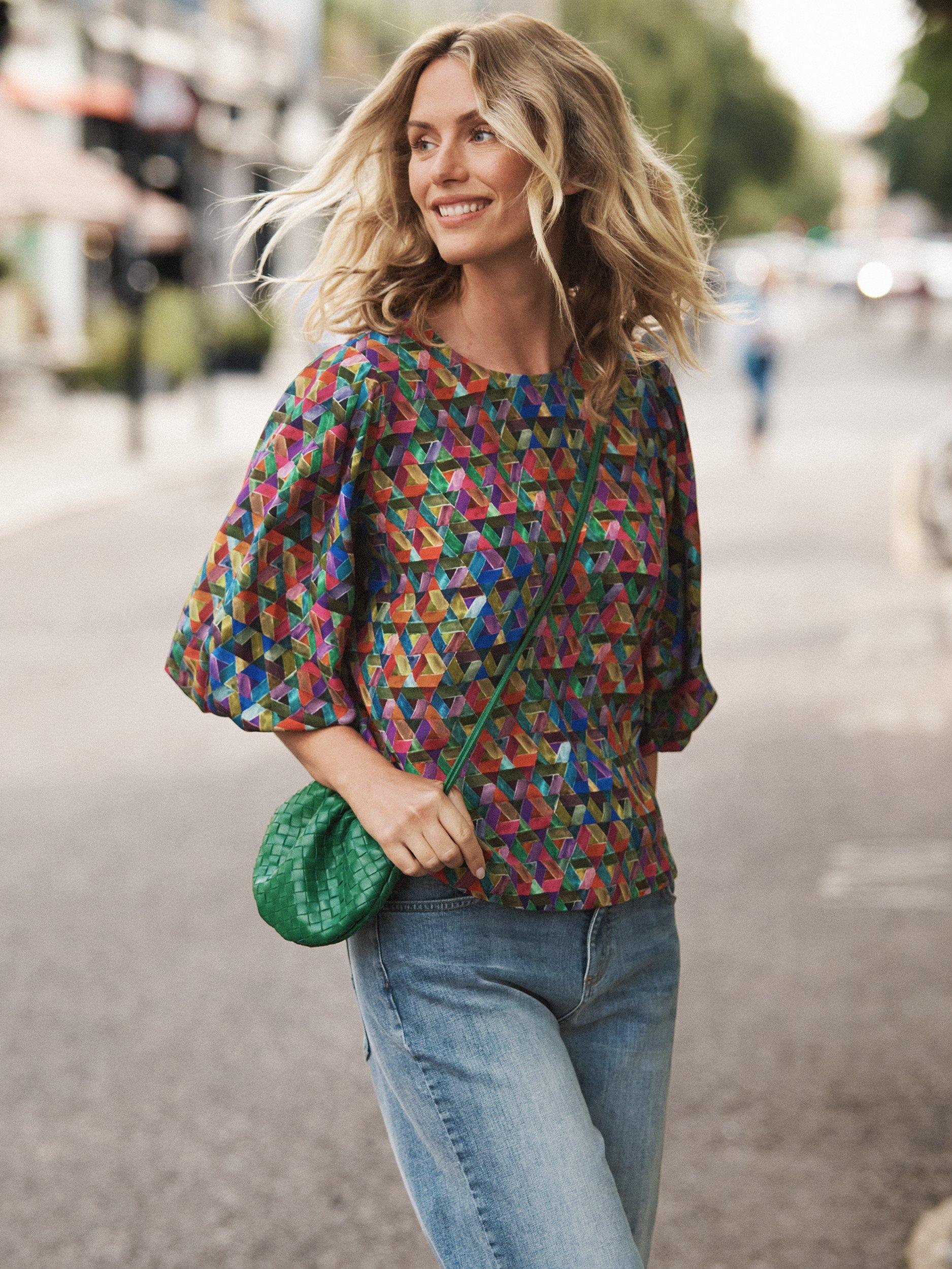 NRBY Tessa Diamond Silk Top, Multi