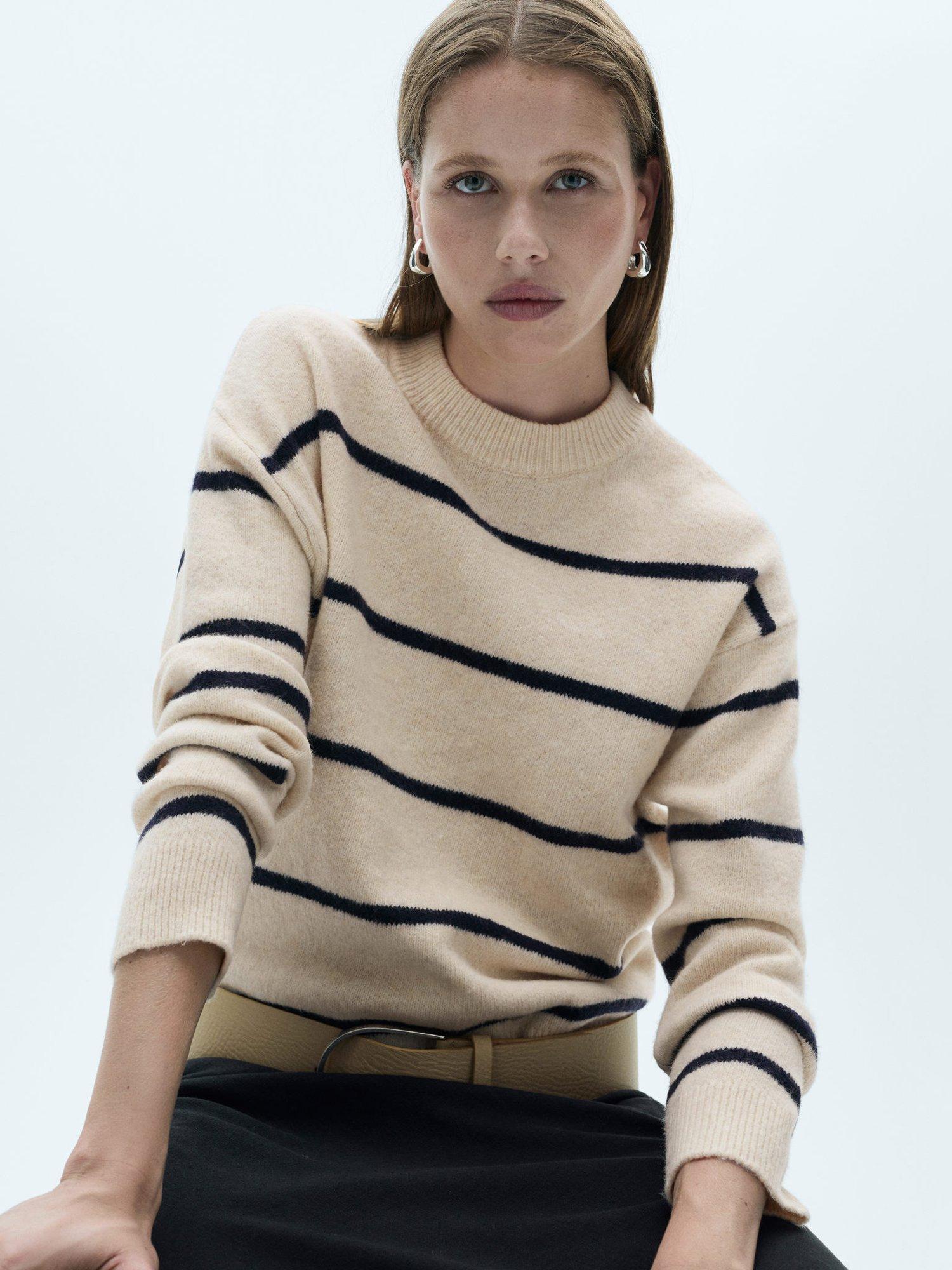 Mango Marina Stripe Jumper Cream Black