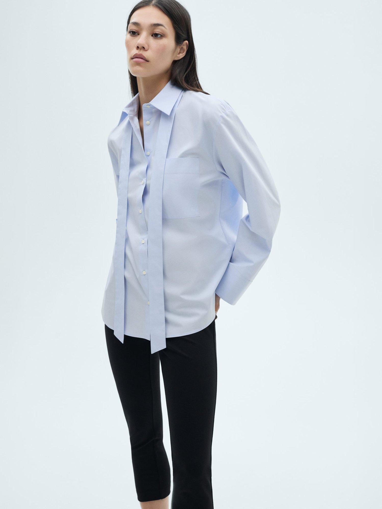 Mango Romina Tie Shirt, Pastel Blue