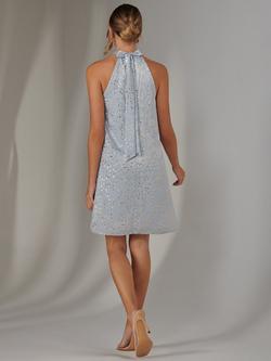 Jolie Moi Metallic Print Halter Neck Tie Mini Dress - view 2, Light Blue