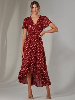 Jolie Moi Metallic Midaxi Chiffon Dress, Burgundy, Burgundy