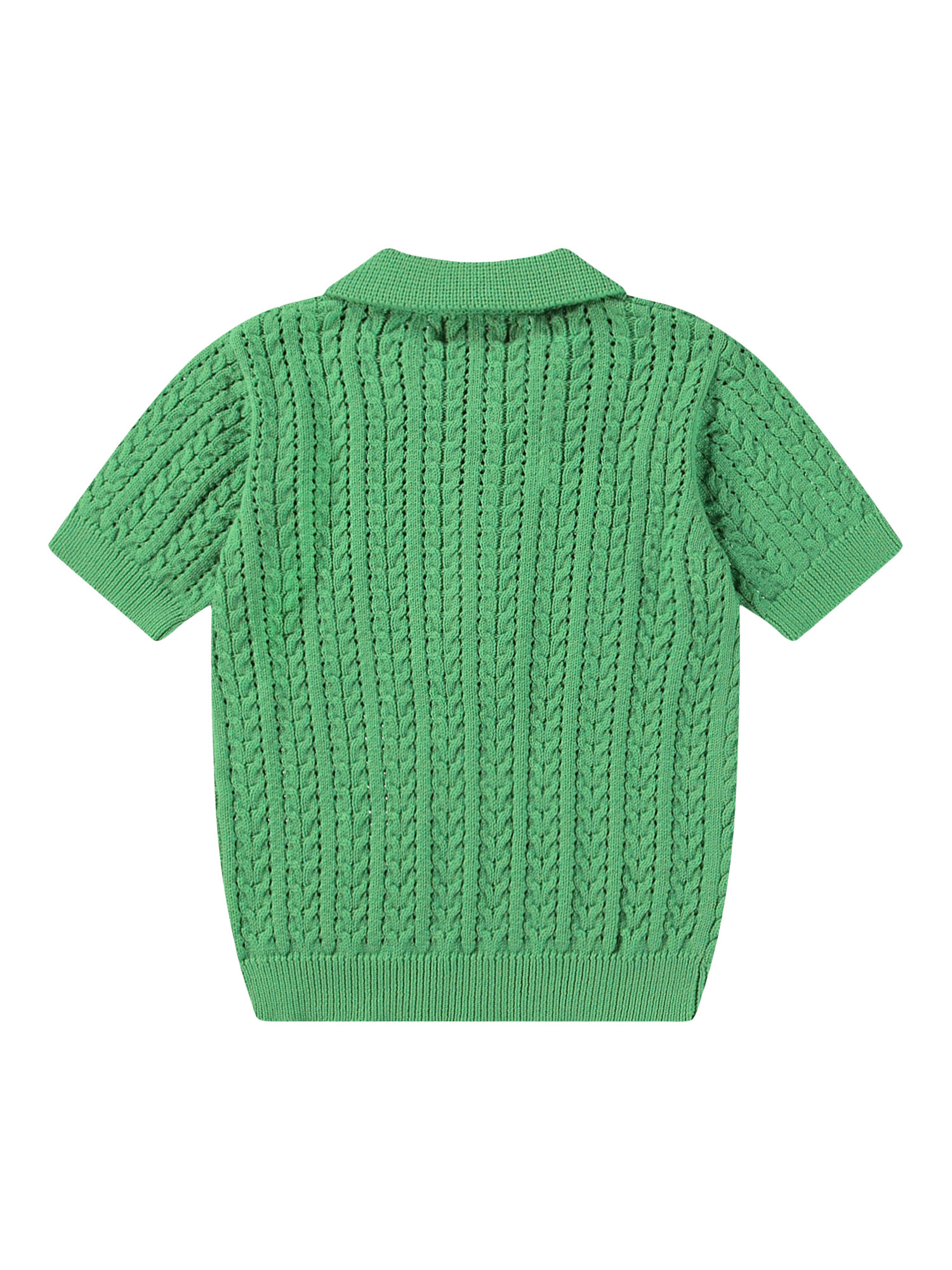 Product image 2 of 4, which shows Molo Kids' Knitted Organic Cotton Polo Top, Jungle Power, 3-4 years
