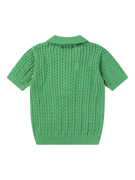 Molo Kids' Knitted Organic Cotton Polo Top, Jungle Power - view 2, Jungle Power