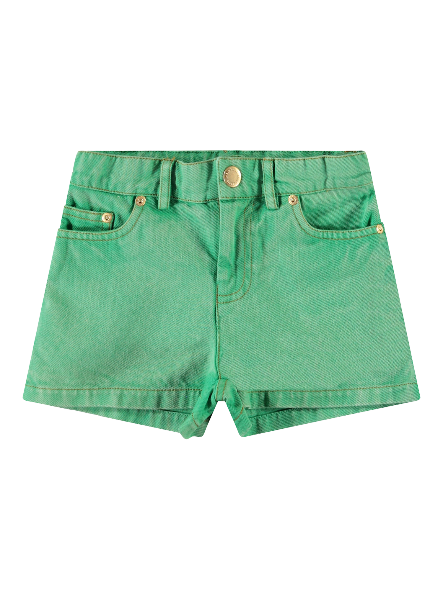 Product image 1 of 2, which shows Molo Girl's Amberly Denim Shorts, Jungle Power, 4 years