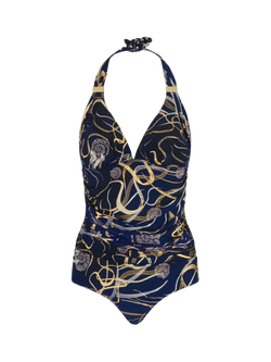 Seaspray Laguna Foil Halterneck Long Length Swimsuit, Dark Blue - view 2, Dark Blue