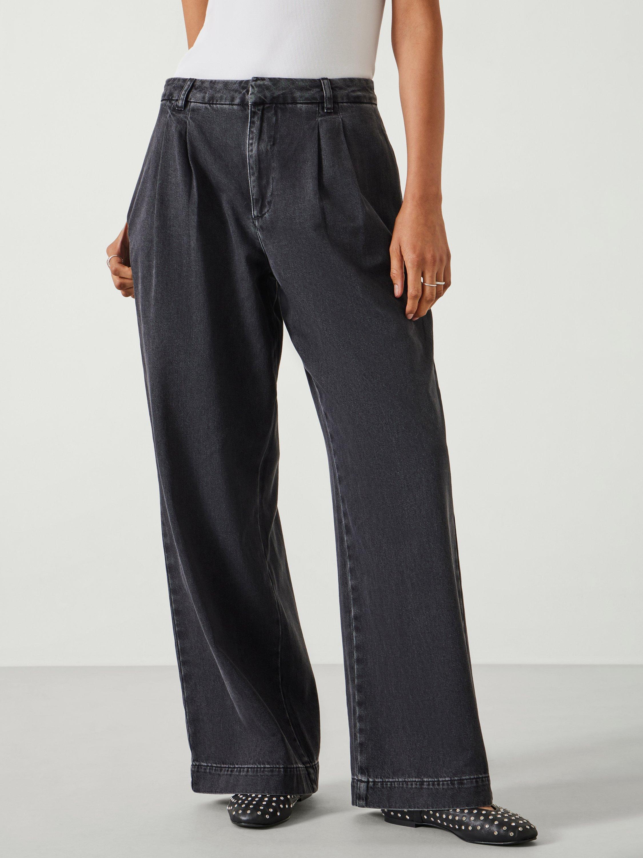 Product image 1 of 6, which shows HUSH Lya Pleated Wide Leg Jeans, Washed Black, 4R