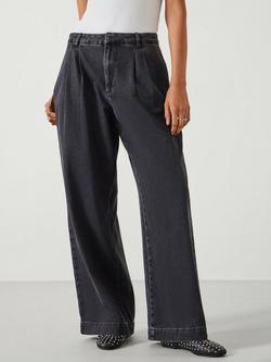 HUSH Lya Pleated Wide Leg Jeans, Washed Black, Washed Black