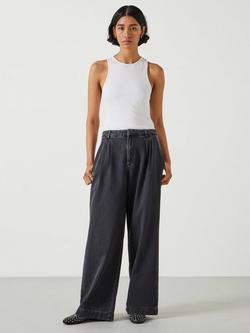HUSH Lya Pleated Wide Leg Jeans, Washed Black - view 2, Washed Black