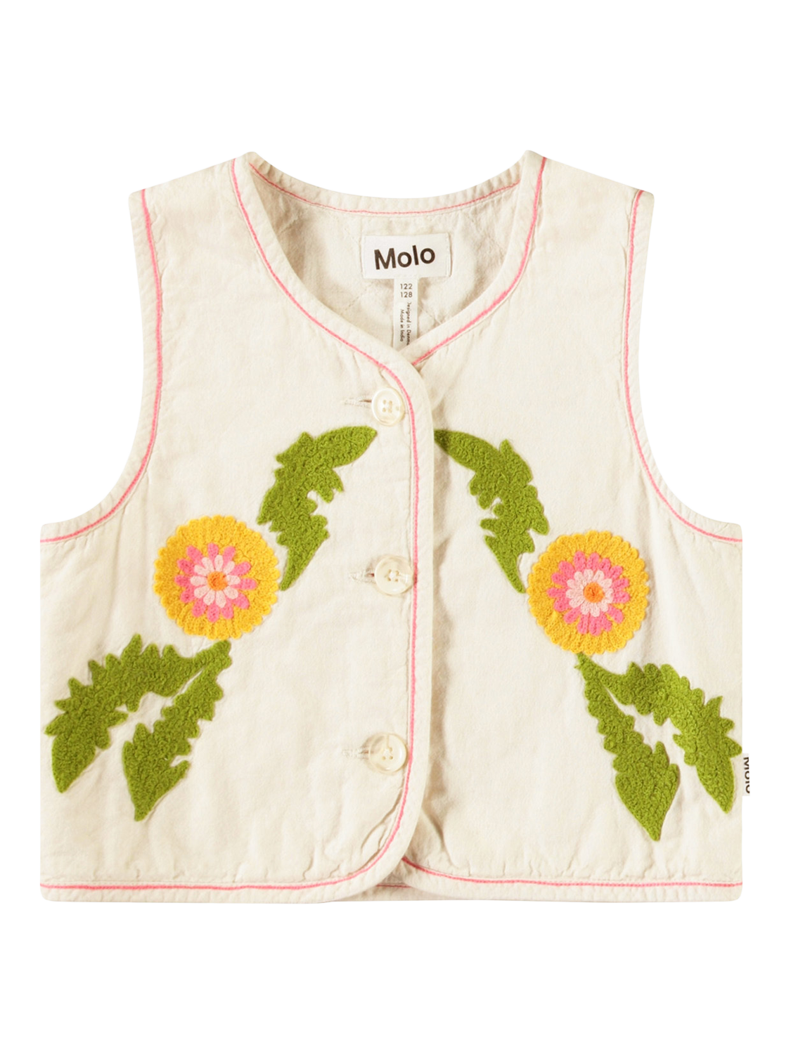 Product image 1 of 4, which shows Molo Kids' Heather Dandelion Waistcoat Top, White, 3-4 years