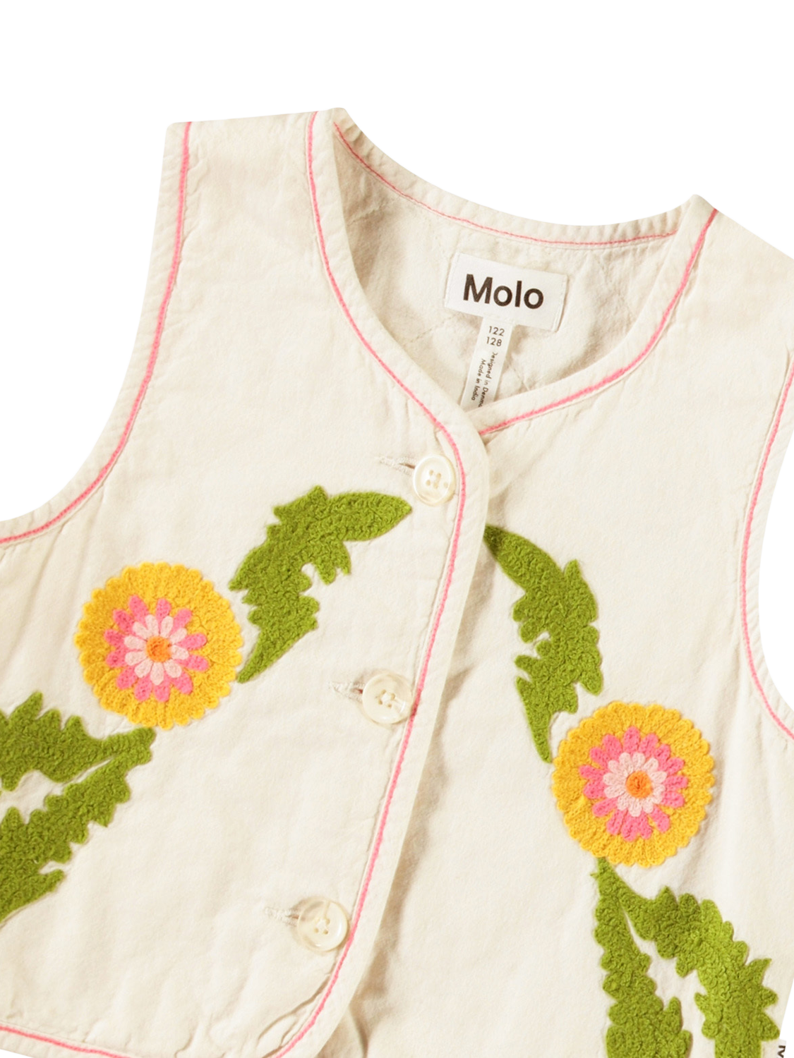 Product image 3 of 4, which shows Molo Kids' Heather Dandelion Waistcoat Top, White, 3-4 years