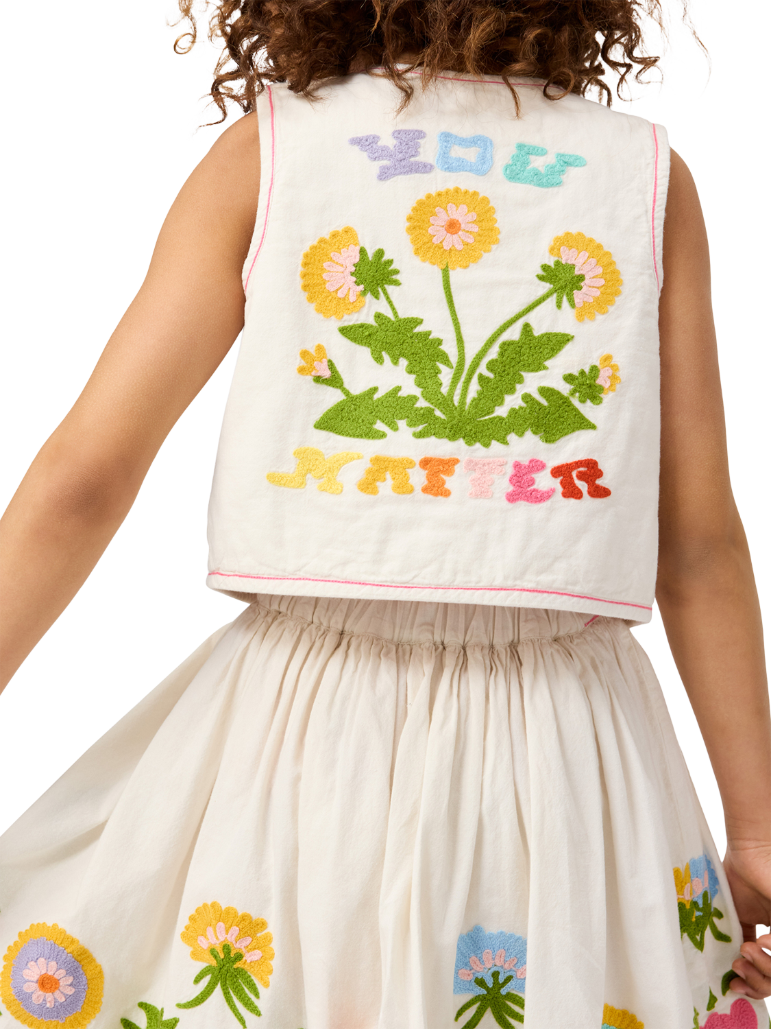 Product image 4 of 4, which shows Molo Kids' Heather Dandelion Waistcoat Top, White, 3-4 years