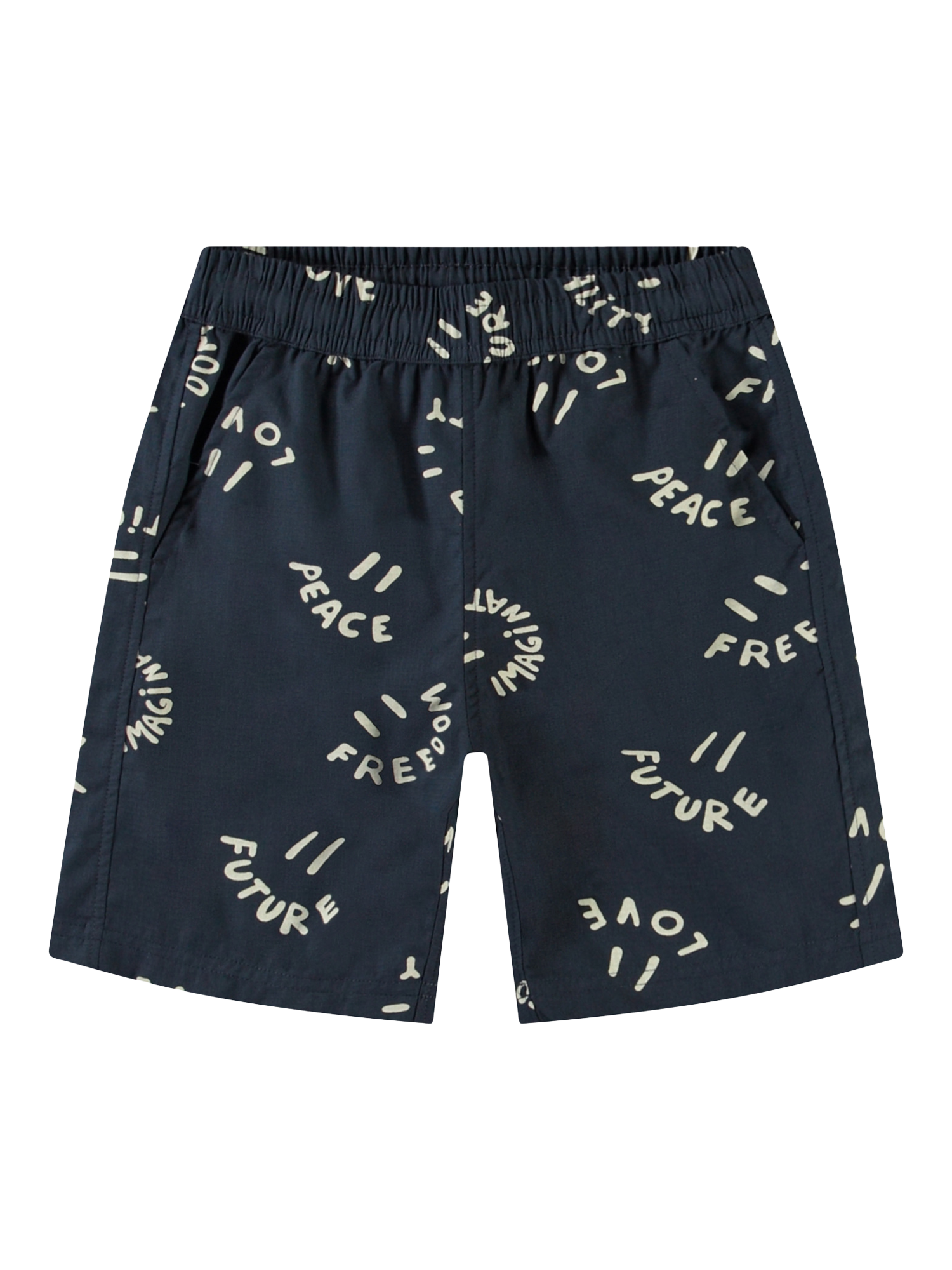 Product image 1 of 3, which shows Molo Kids' Avart Smile Words Shorts, Navy, 4 years