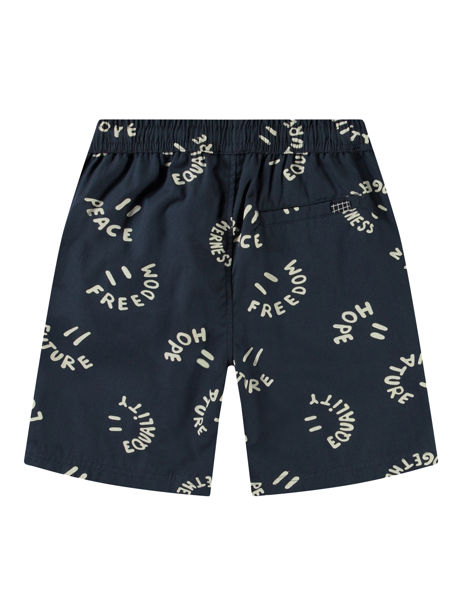 Product image 2 of 3, which shows Molo Kids' Avart Smile Words Shorts, Navy, 4 years