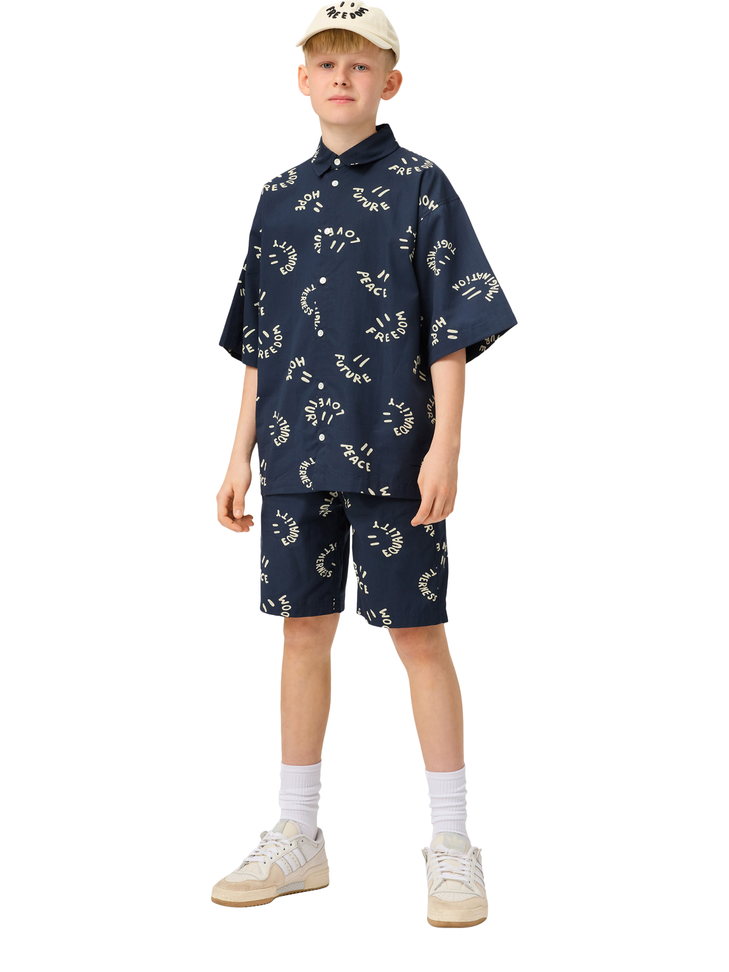Product image 3 of 3, which shows Molo Kids' Richie Smile Words Shirt, Navy, 3-4 years