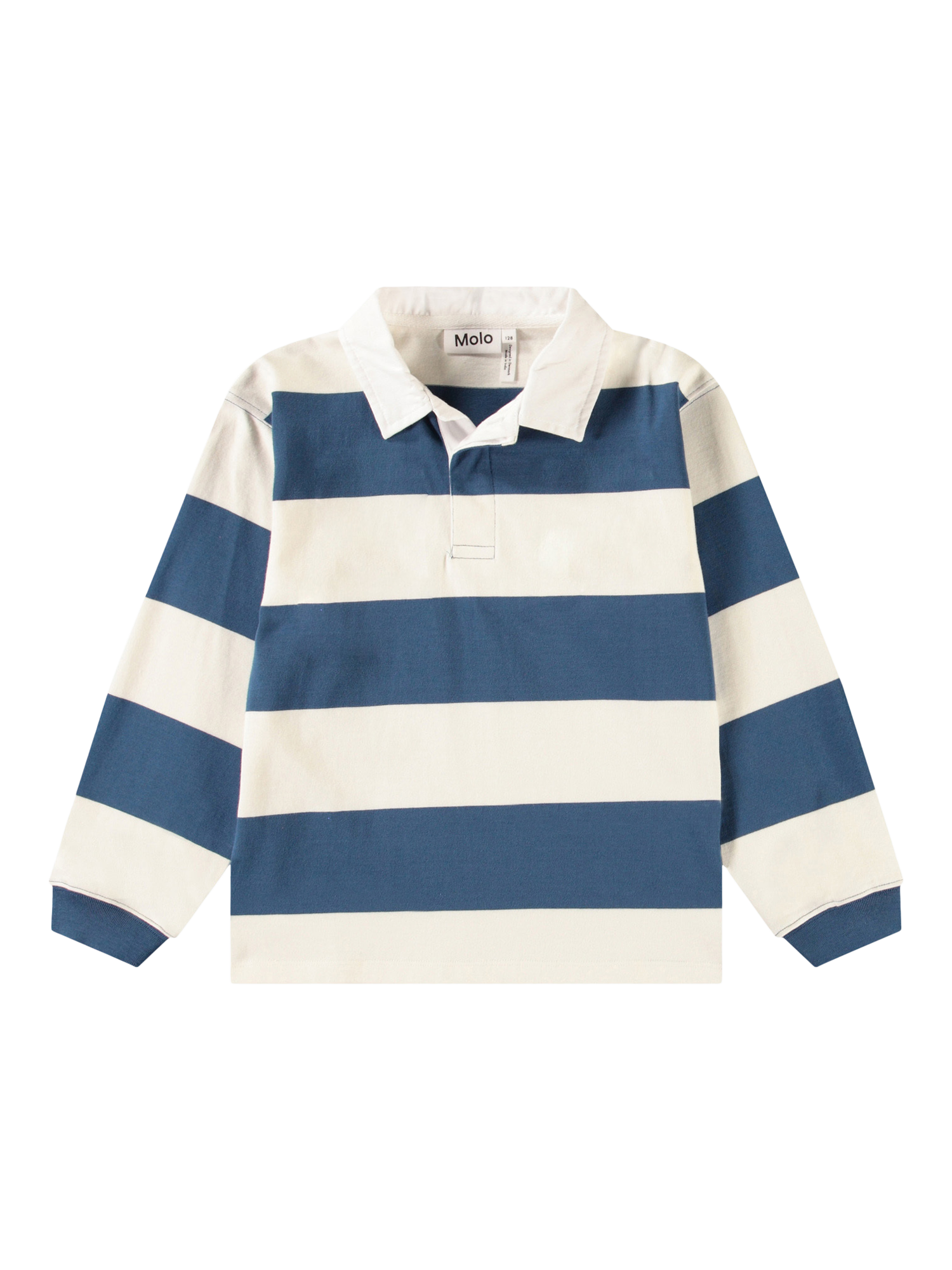Product image 1 of 3, which shows Molo Kids' Relz Rugby Shirt, Blue/White, 5 years