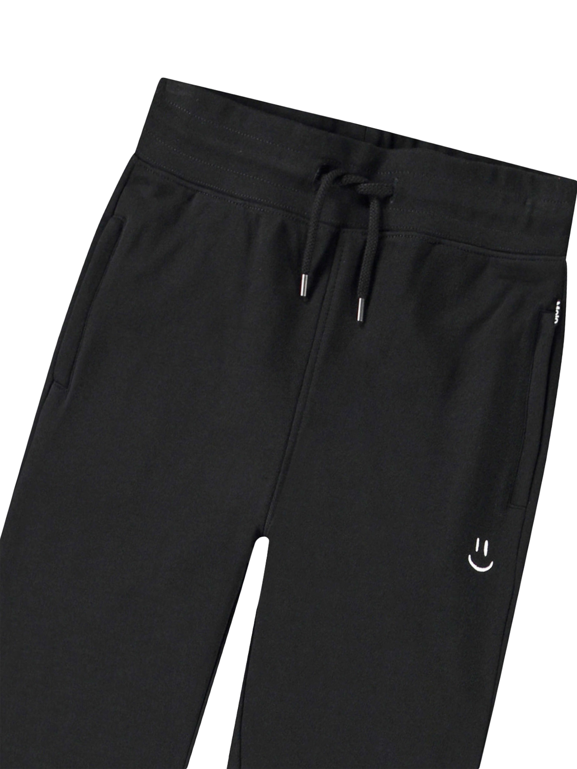 Product image 3 of 3, which shows Molo Kids' Alvar Embroidered Face Pure Organic Cotton Joggers, Black, 5 years