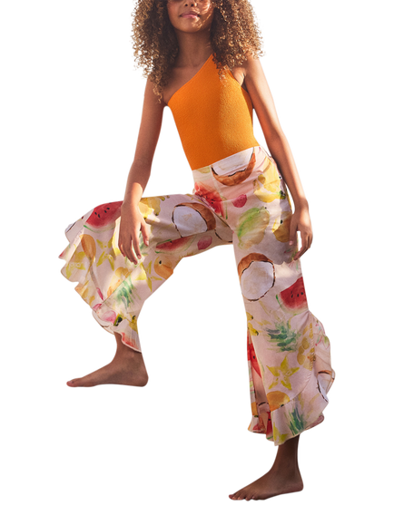 Molo Kids' One Shoulder Textured Swimsuit, Orange, Orange