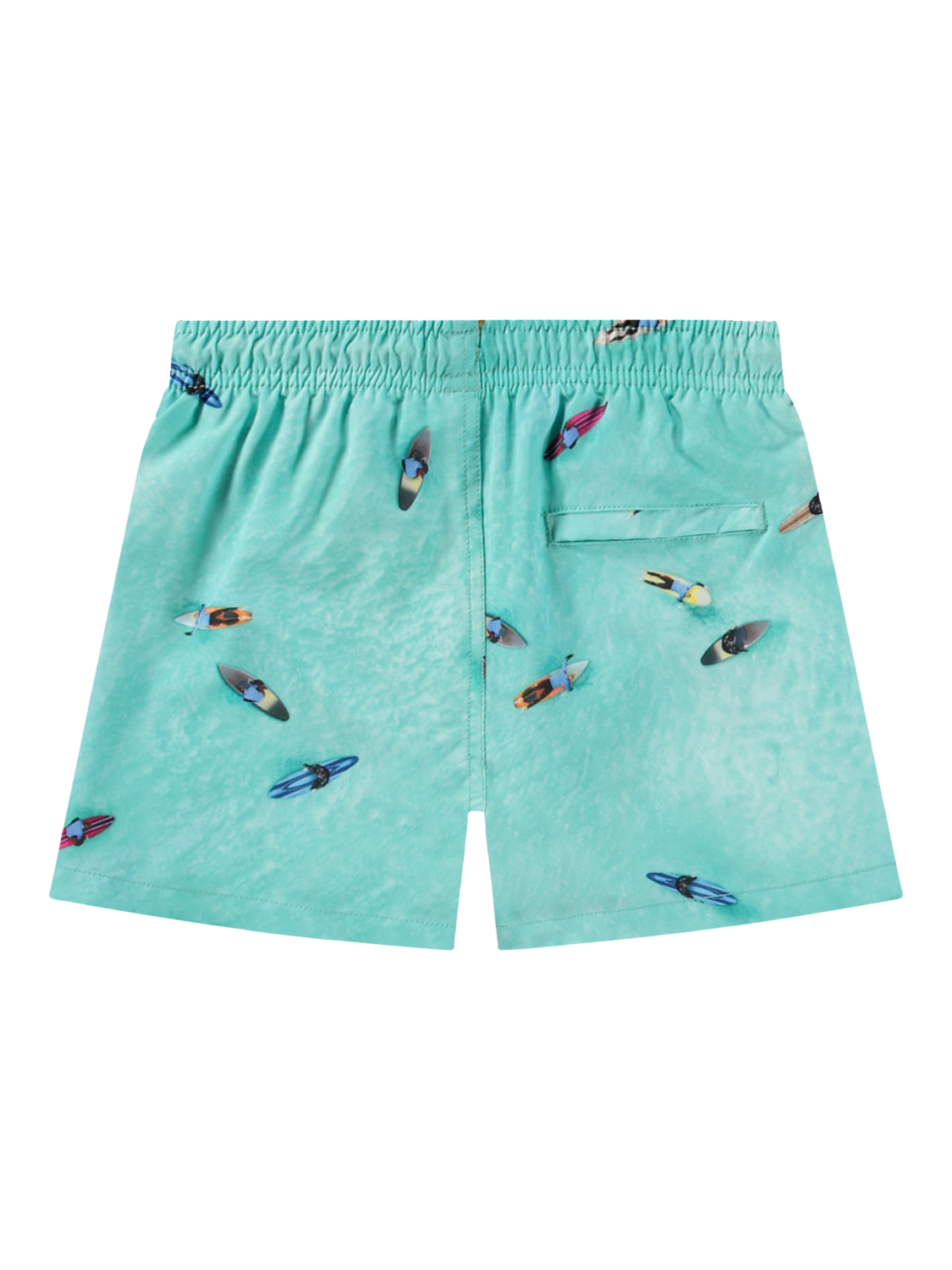 Product image 2 of 3, which shows Molo Kids' Niko Ocean Surfer Trunks, Turquoise/Multi, 11-12 years