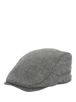Dune Olivea Herringbone Flat Cap, Grey-fabric