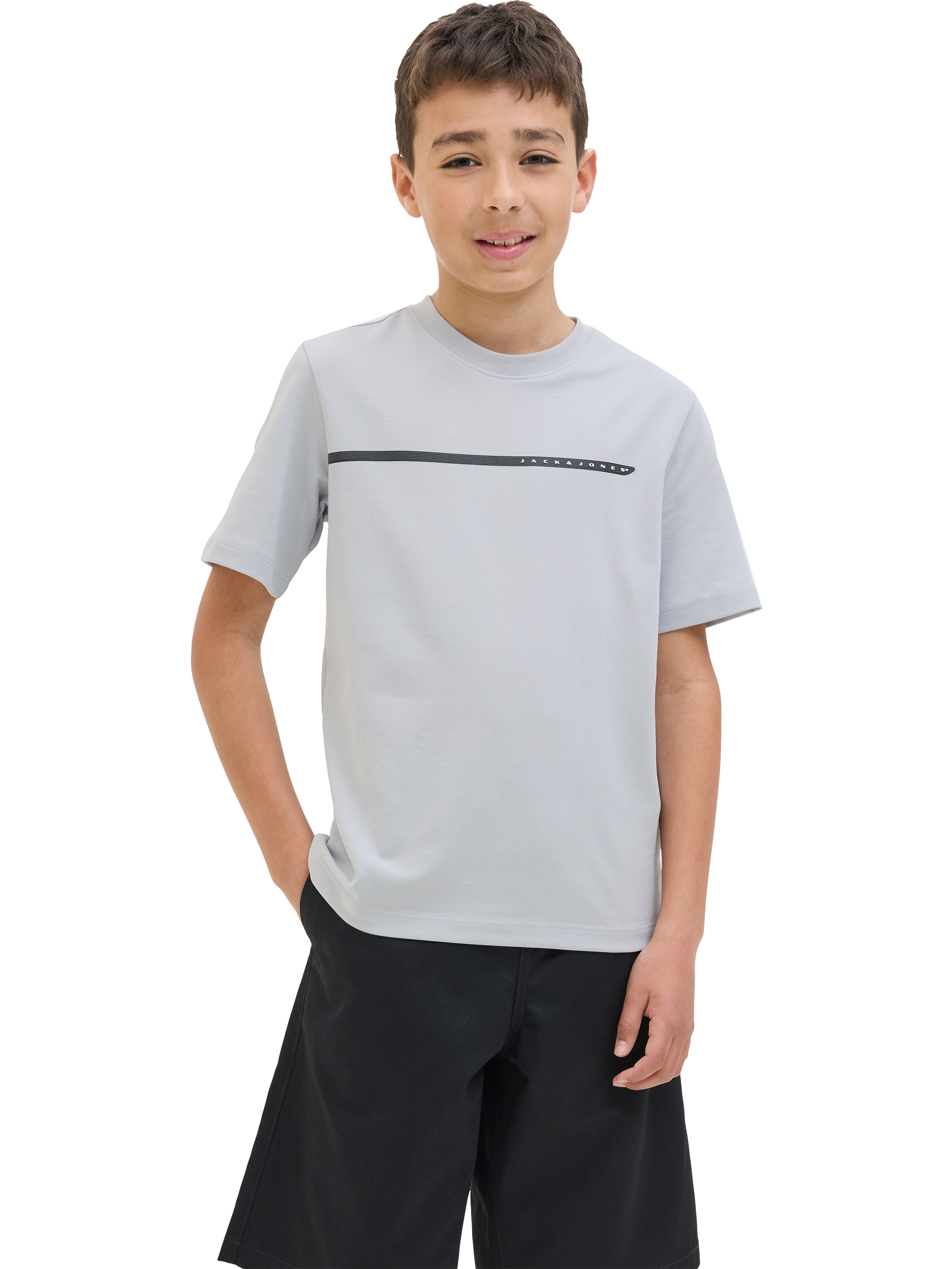 Product image 1 of 1, which shows Jack & Jones Kids' Short Sleeve Line T-Shirt, Gray Dawn, 8 years