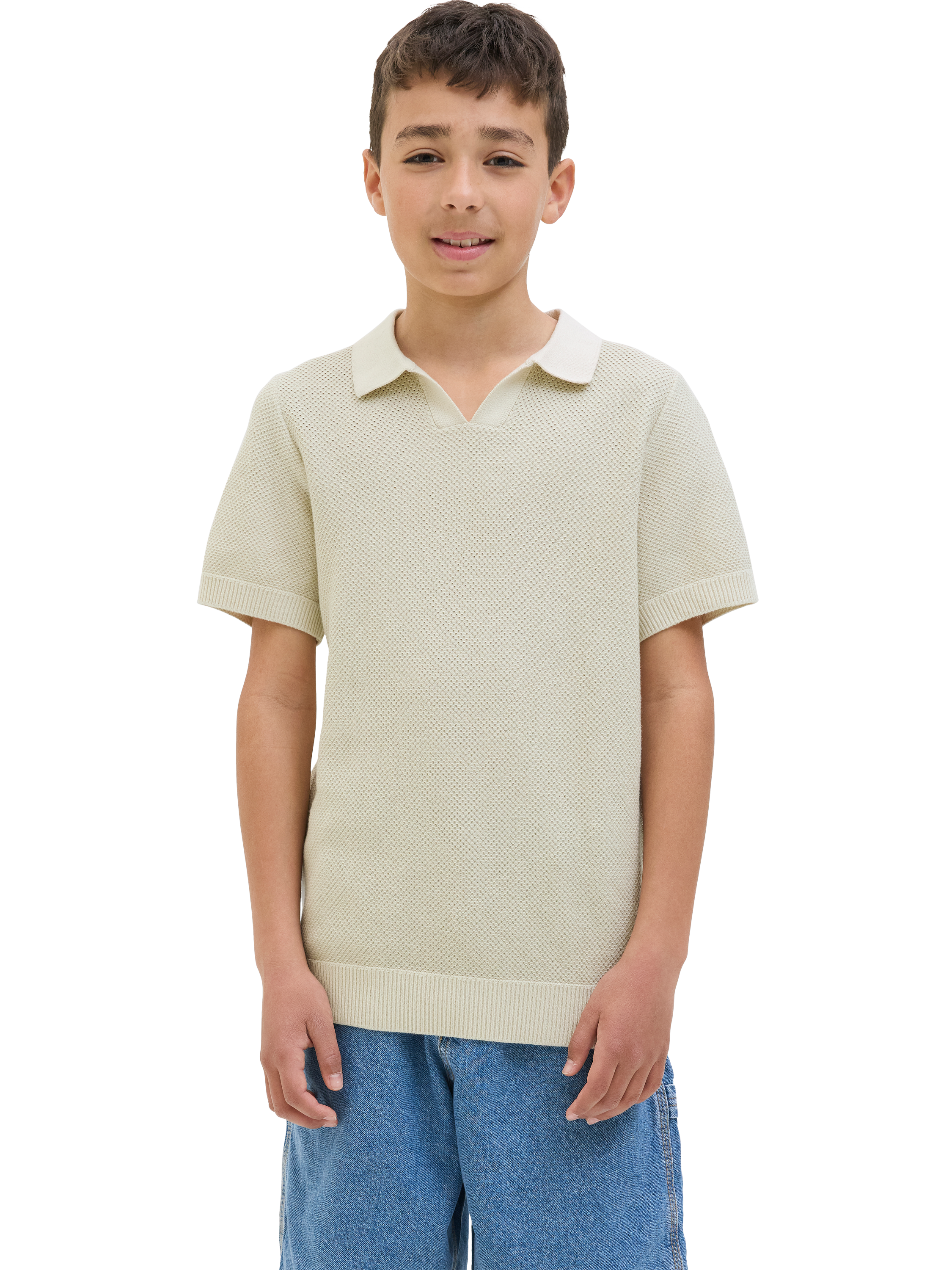 Product image 1 of 1, which shows Jack & Jones Kids' Cotton Flat Knit Top, Whitecap Gray, 8 years
