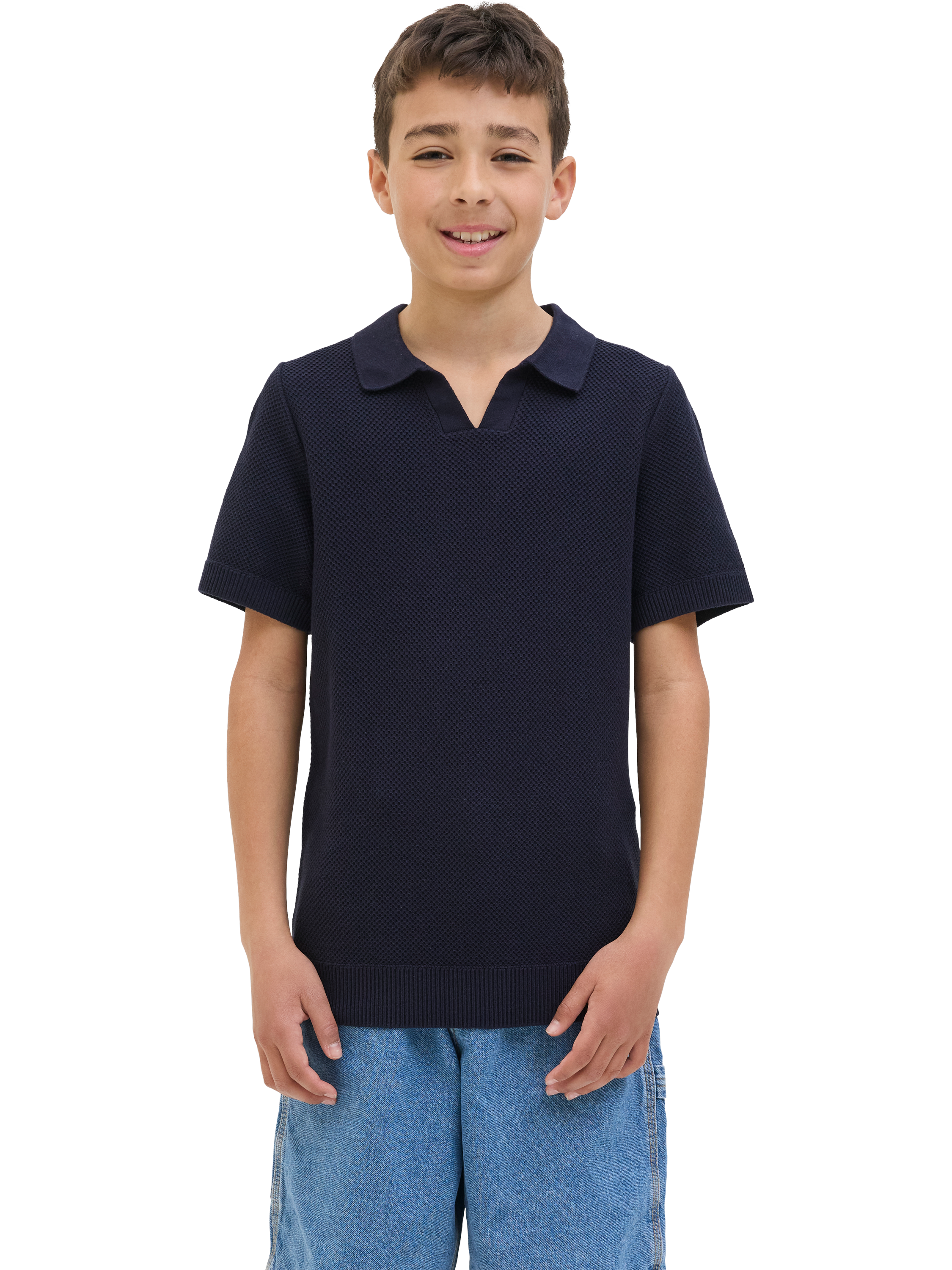 Product image 1 of 1, which shows Jack & Jones Kids' Cotton Flat Knit Top, Night Sky, 8 years