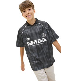 Jack & Jones Kids' Mesh Open Collar Top, Black Asphalt, Black Asphalt