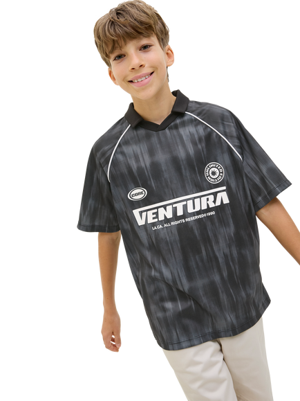 Jack & Jones Kids' Mesh Open Collar Top, Black Asphalt, Black Asphalt